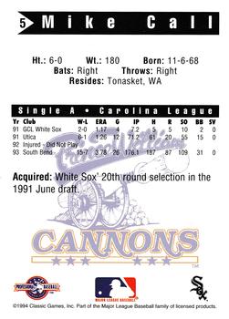 1994 Classic Best Prince William Cannons #5 Mike Call Back