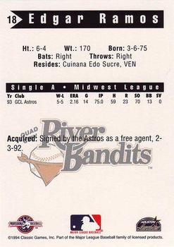 1994 Classic Best Quad City River Bandits #18 Edgar Ramos Back