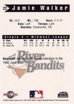 1994 Classic Best Quad City River Bandits #22 Jamie Walker Back