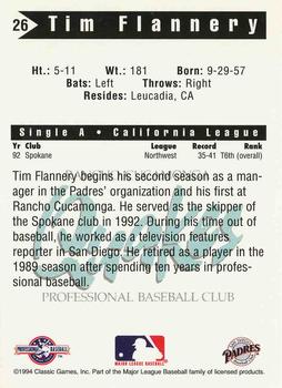 1994 Classic Best Rancho Cucamonga Quakes #26 Tim Flannery Back