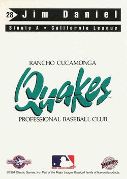 1994 Classic Best Rancho Cucamonga Quakes #28 Jim Daniel Back