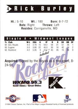 1994 Classic Best Rockford Royals #4 Rick Burley Back