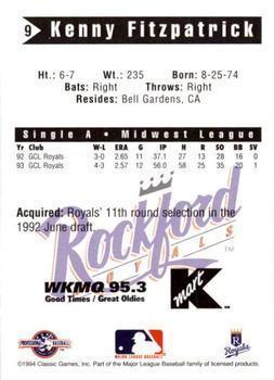 1994 Classic Best Rockford Royals #9 Kenny Fitzpatrick Back