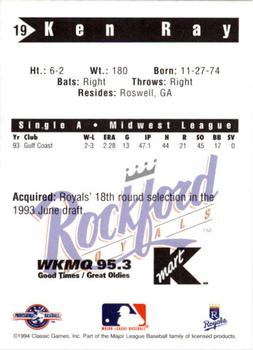 1994 Classic Best Rockford Royals #19 Ken Ray Back