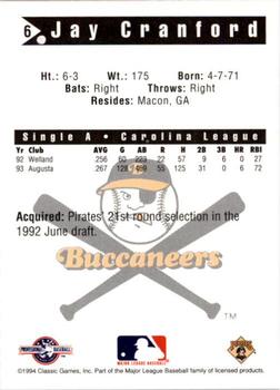 1994 Classic Best Salem Buccaneers #6 Jay Cranford Back