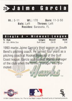 1994 Classic Best South Bend Silver Hawks #26 Jaime Garcia Back