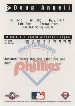 1994 Classic Best Spartanburg Phillies #2 Doug Angeli Back