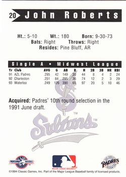 1994 Classic Best Springfield Sultans #20 John Roberts Back