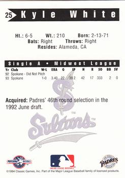 1994 Classic Best Springfield Sultans #25 Kyle White Back