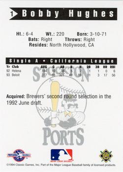 1994 Classic Best Stockton Ports #1 Bobby Hughes Back