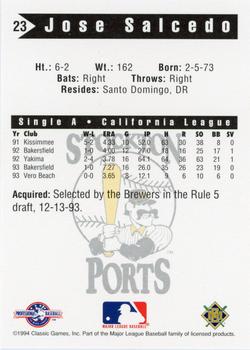 1994 Classic Best Stockton Ports #23 Jose Salcedo Back