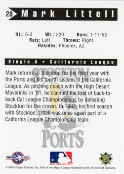 1994 Classic Best Stockton Ports #28 Mark Littell Back