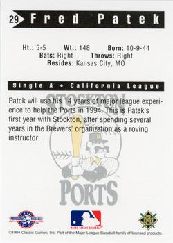 1994 Classic Best Stockton Ports #29 Fred Patek Back