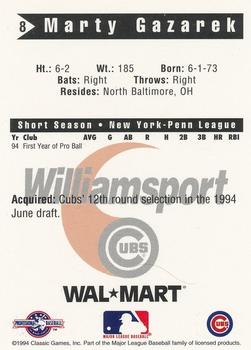 1994 Classic Best Williamsport Cubs #8 Marty Gazarek Back