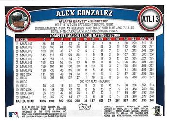 2011 Topps Atlanta Braves #ATL13 Alex Gonzalez Back