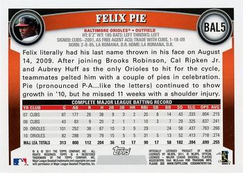 2011 Topps Baltimore Orioles #BAL5 Felix Pie Back