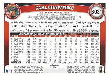 2011 Topps Boston Red Sox #BOS1 Carl Crawford Back