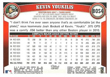 2011 Topps Boston Red Sox #BOS4 Kevin Youkilis Back