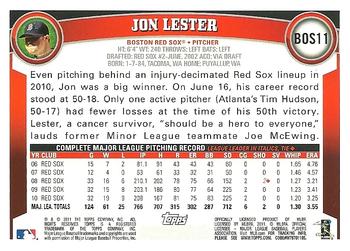 2011 Topps Boston Red Sox #BOS11 Jon Lester Back