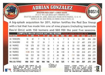 2011 Topps Boston Red Sox #BOS14 Adrian Gonzalez Back
