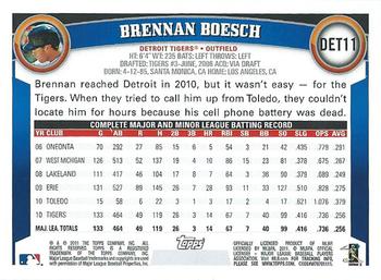 2011 Topps Detroit Tigers #DET11 Brennan Boesch Back