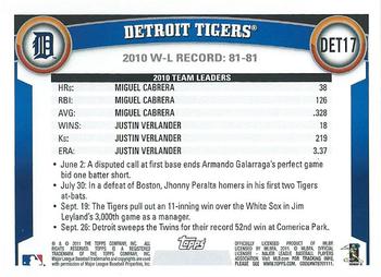 2011 Topps Detroit Tigers #DET17 Comerica Park Back
