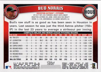 2011 Topps Houston Astros #HOU8 Bud Norris Back