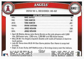 2011 Topps Los Angeles Angels #ANG17 Angel Stadium of Anaheim Back