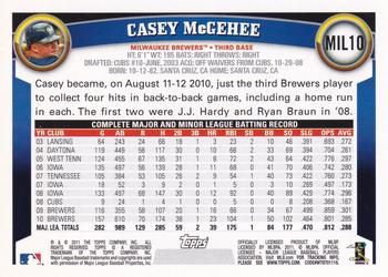 2011 Topps Milwaukee Brewers #MIL10 Casey McGehee Back