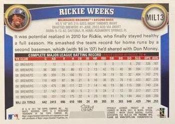 2011 Topps Milwaukee Brewers #MIL13 Rickie Weeks Back