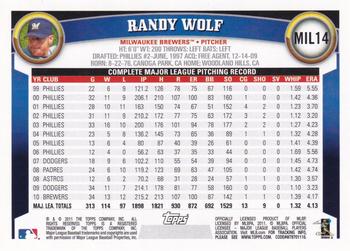2011 Topps Milwaukee Brewers #MIL14 Randy Wolf Back