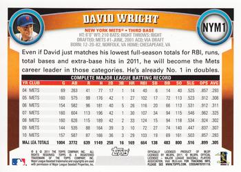 2011 Topps New York Mets #NYM1 David Wright Back