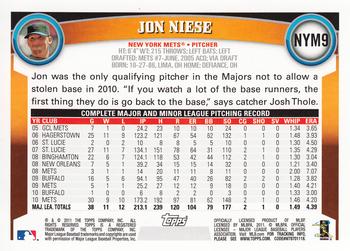 2011 Topps New York Mets #NYM9 Jon Niese Back