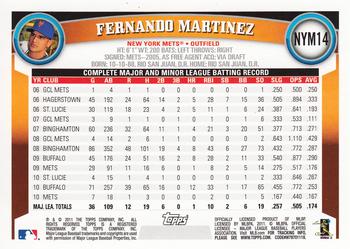 2011 Topps New York Mets #NYM14 Fernando Martinez Back