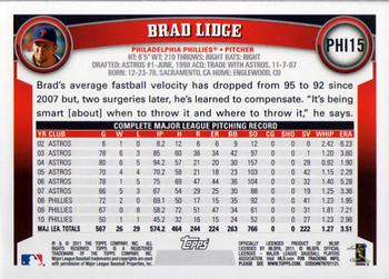 2011 Topps Philadelphia Phillies #PHI15 Brad Lidge Back