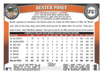 2011 Topps San Francisco Giants #SFG1 Buster Posey Back