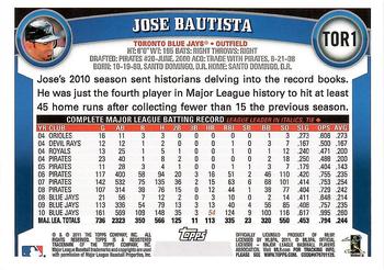 2011 Topps Toronto Blue Jays #TOR1 Jose Bautista Back