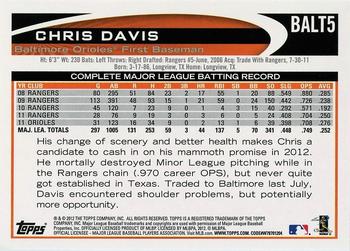 2012 Topps Baltimore Orioles #BALT5 Chris Davis Back