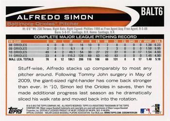 2012 Topps Baltimore Orioles #BALT6 Alfredo Simon Back