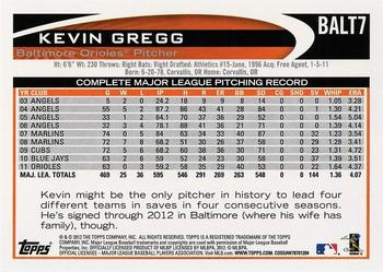 2012 Topps Baltimore Orioles #BALT7 Kevin Gregg Back