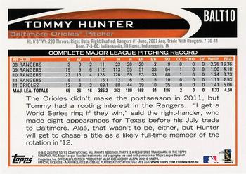 2012 Topps Baltimore Orioles #BALT10 Tommy Hunter Back