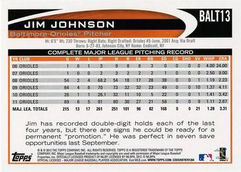 2012 Topps Baltimore Orioles #BALT13 Jim Johnson Back
