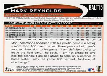 2012 Topps Baltimore Orioles #BALT15 Mark Reynolds Back