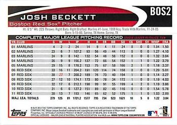 2012 Topps Boston Red Sox #BOS2 Josh Beckett Back