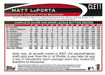 2012 Topps Cleveland Indians #CLE11 Matt Laporta Back