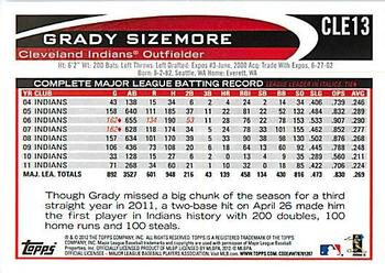 2012 Topps Cleveland Indians #CLE13 Grady Sizemore Back