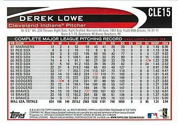 2012 Topps Cleveland Indians #CLE15 Derek Lowe Back