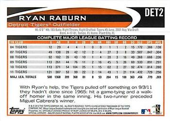 2012 Topps Detroit Tigers #DET2 Ryan Raburn Back