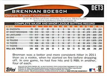 2012 Topps Detroit Tigers #DET3 Brennan Boesch Back