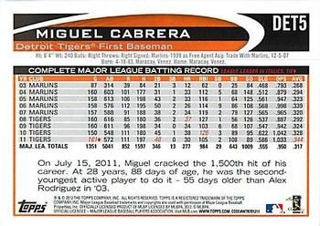 2012 Topps Detroit Tigers #DET5 Miguel Cabrera Back